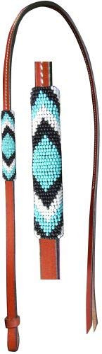 Showman 4' Leather Over Under Whip w/ Teal, Black & White Beaded Overlay