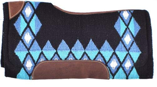 Showman 34" x 36" Black, Blue & Teal Diamond Print Memory Felt Bottom Saddle Pad