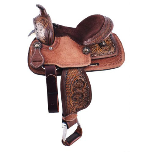 Double T Pony Saddle w/ Floral & Basketweave Tooling - 10 Inch Double T Pony Saddle w/ Floral & Basketweave Tooling - 10 Inch
