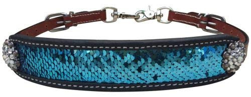 Showman Medium Leather Wither Strap w/ Teal & Silver Sequins