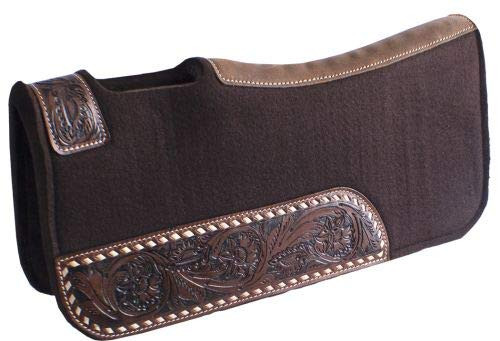 Showman Pony 24" x 24" Brown Felt Saddle Pad w/ Floral Tooled Wear Leathers