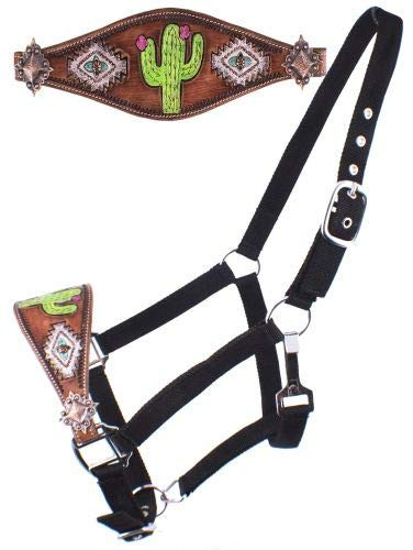 Showman Bronc Halter w/ Painted Navajo Cactus Design Noseband