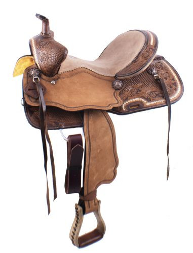 15" Double T  Basket weave and Floral Tooled Barrel Style Saddle.