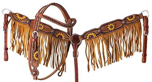 Showman Pony Sunflower Leather Headstall & Breast Collar Set w/ Fringe