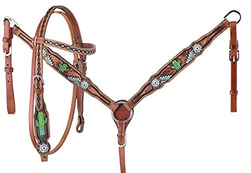 Showman Pony Painted Cactus Leather Headstall & Breast Collar Set 