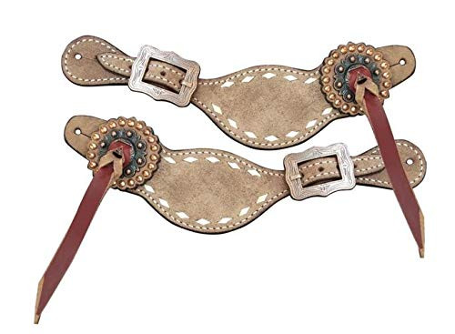 Showman Ladies Roughout Leather Spur Straps w/ Buckstitch Trim