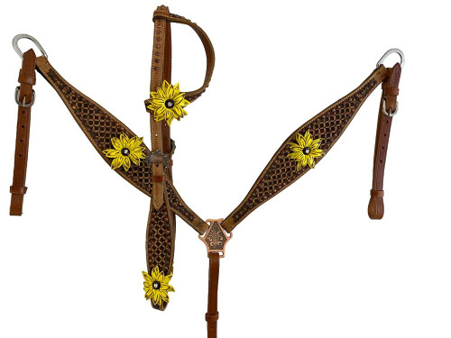 Showman Hand Painted 3D Sunflower Single Ear Headstall & Breast Collar Set