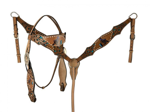 Showman Hand Painted Barrel Racer Design Leather Headstall & Breast Collar Set