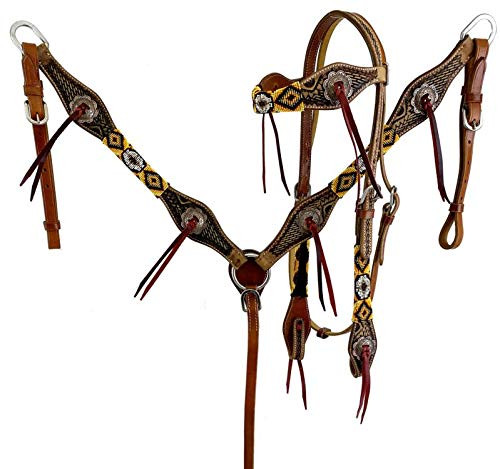 Showman Leather Headstall & Breast Collar Set w/ Navajo Southwest Beaded Design