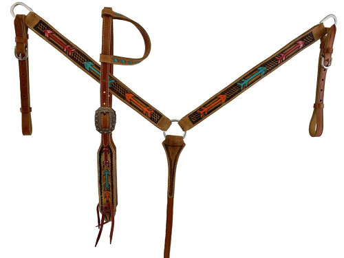 Showman Leather Single Ear Headstall & Breast Collar Set w/ Painted Arrow Design