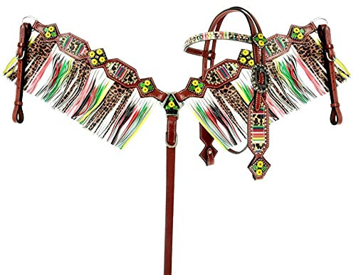 Showman Cheetah/Serape Print Browband Headstall & Fringe Breast Collar Set