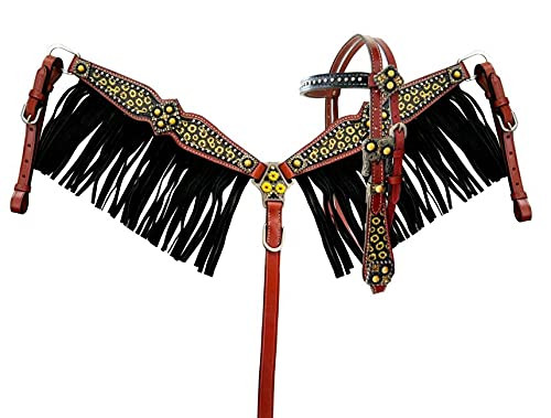 Showman Pony Size Sunflower Print Leather Headstall & Breast Collar Set