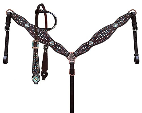 Showman Headstall & Breast Collar Set w/ Alligator Print Inlays & Turquoise Stones