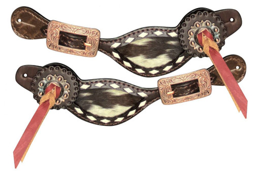 Showman Ladies Leather Spur Straps w/ Hair-On Cowhide & Buckstitch Trim