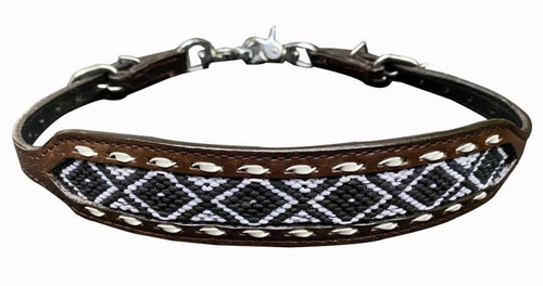 Showman Leather Wither Strap w/ Black & White Southwest Fabric Inlay