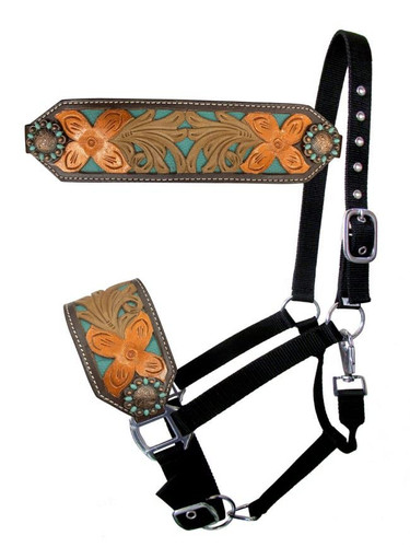 Showman Painted Floral Tooled Leather Bronc Halter