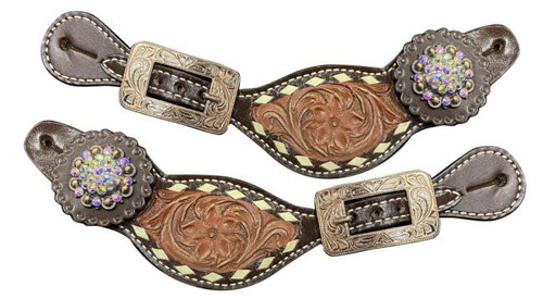 Showman Ladies Two-Tone Floral Tooled Leather Spur Straps