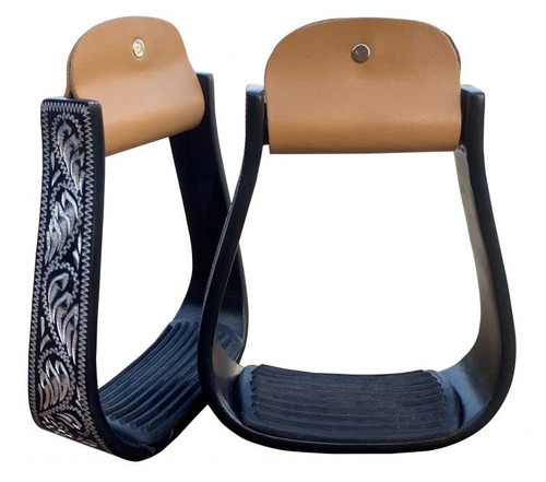 Showman Black Aluminum Stirrups w/ Silver Engraving