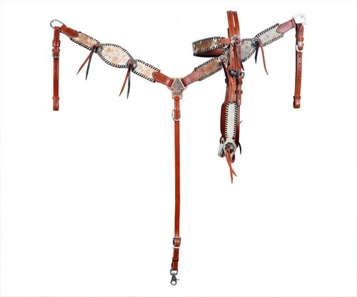 Showman Medium Leather Cowhide Overlay Browband Headstall & Breast Collar Set