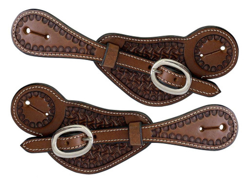 Showman Men's Basket Tooled Argentina Cow Leather Spur Straps