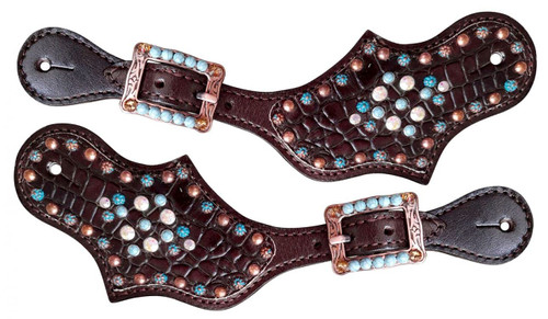 Showman Ladies Alligator Overlay Leather Spur Straps