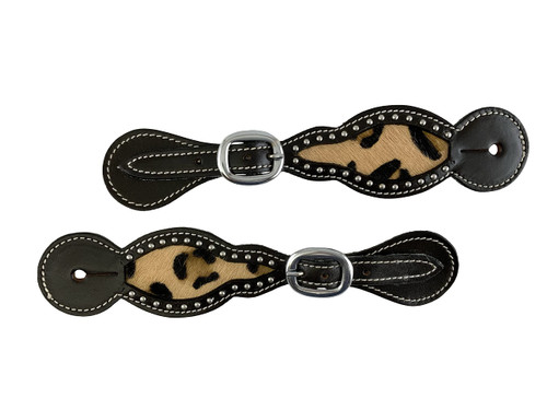 Showman Ladies Leather Spur Straps w/ Hair-On Cheetah Inlay