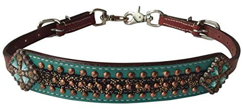 Showman Gold Metallic Cheetah Print Leather Wither Strap w/ Teal Accent