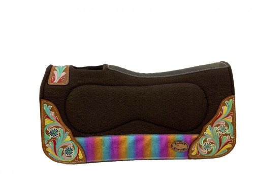 Klassy Cowgirl 28"x30" Barrel Style Felt Saddle Pad w/ Painted Floral Design