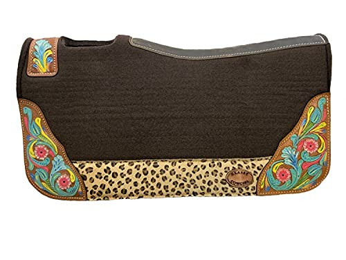 Klassy Cowgirl 28"x30" Barrel Style Saddle Pad w/ Hair-On Cheetah & Floral Accent