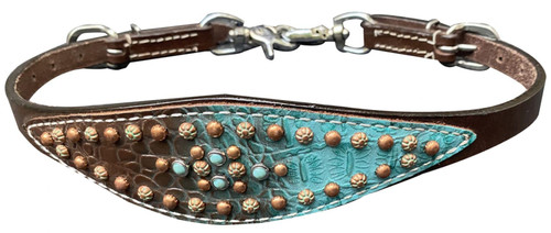 Showman Leather Wither Strap w/ Teal & Brown Alligator Overlay