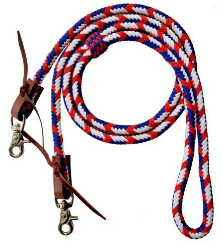 Showman 8' Red, White & Blue Braided Nylon Barrel Reins