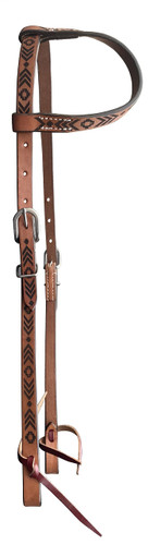 Showman Single Ear Argentina Cow Leather Headstall w/ Stamped Southwest Design