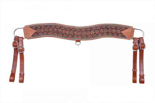 Showman Floral Tooled Leather Tripping Collar w/ Teal Beading