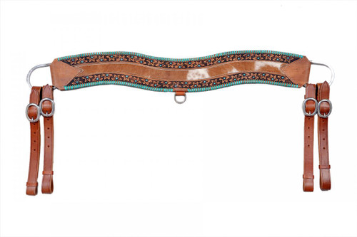 Showman Hair-On Cowhide Leather Tripping Collar w/ Teal Rawhide