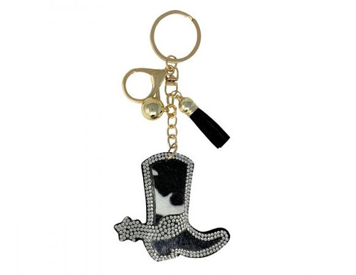 Bedazzled Boot Hair On Cowhide Keychain
