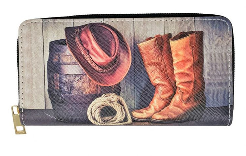 Barrel & Boots Print Zipper Wallet