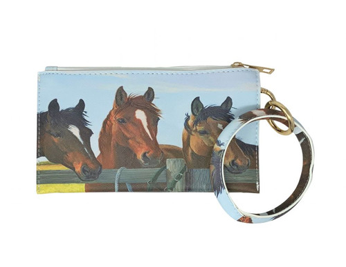 Three Brown Horses Print Wristlet