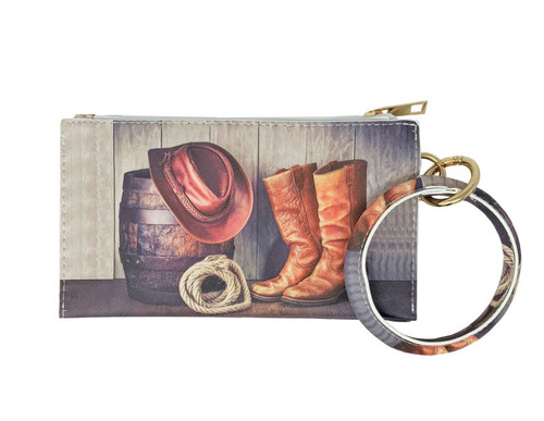 Barrel & Boots Print Wristlet