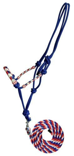 Showman Red, White & Blue Rawhide Cowboy Knot Halter w/ Lead