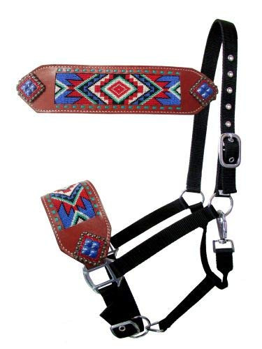 Showman Bronc Halter w/ Blue & Red Navajo Beaded Design