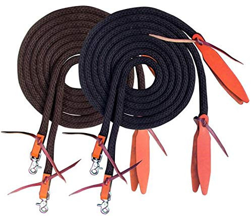 Showman 8' Round Braided Nylon Split Reins w/ Medium Oil Leather Poppers