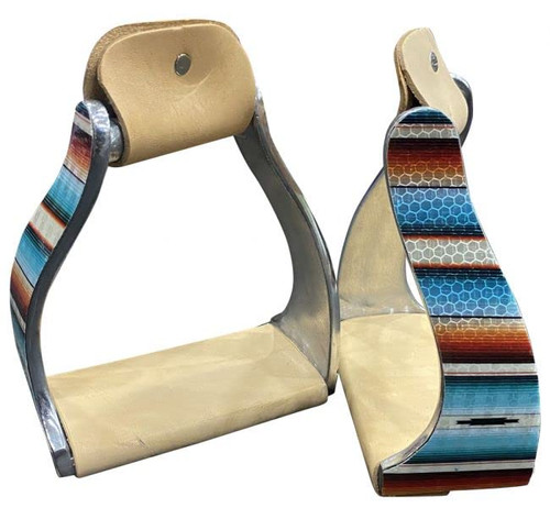 Showman Twisted Angled Aluminum Stirrups w/ Serape Print Overlay