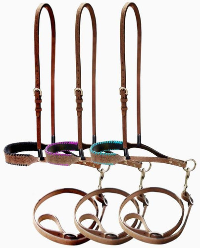 Showman Rough-out Leather Noseband Tie Down w/ Rawhide Lacing