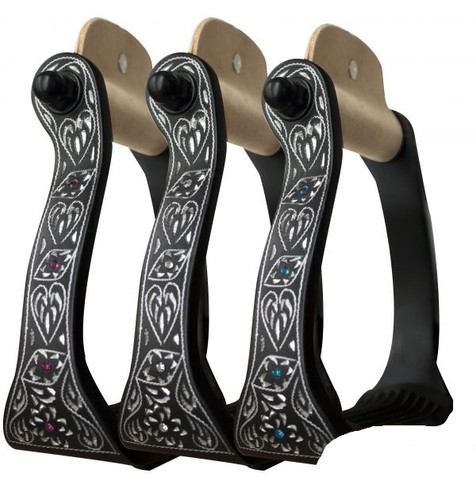 Showman Black Engraved Aluminum Stirrups w/ Rhinestones