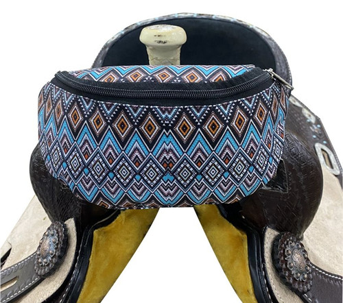 Showman Blue Aztec Print Insulated Nylon Saddle Pouch