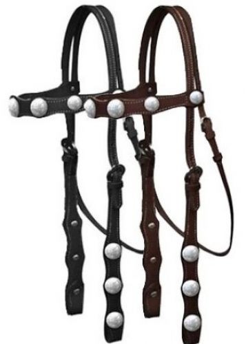 Leather Browband Headstall w/ Engraved Silver Conchos & Reins