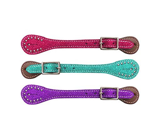 Showman Youth Glitter Leather Spur Straps