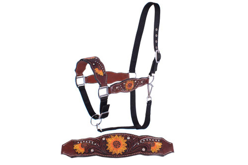 Showman Bronc Halter w/ Painted Sunflower Leather Noseband