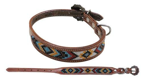 Showman Couture Beaded Inlay Leather Dog Collar w/ Copper Buckle