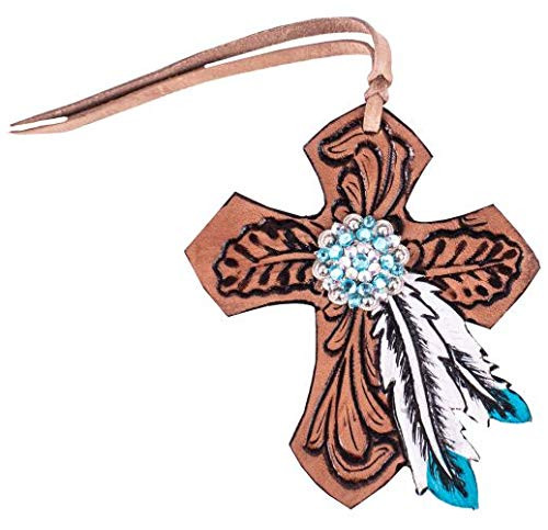 Showman Leather Tie-On Cross w/ Turquoise Feather